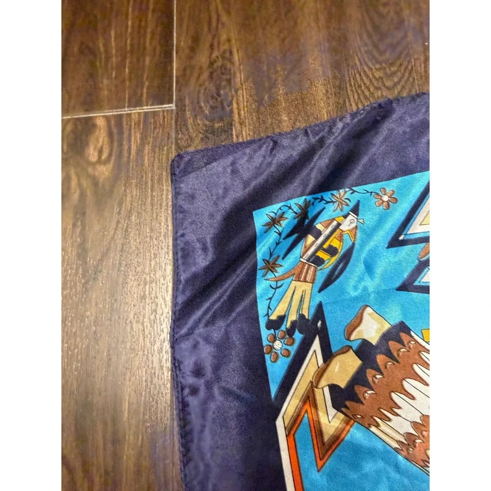 Vtg Southwestern Native American Inspired Scarf Large Square Blue Tribal Western